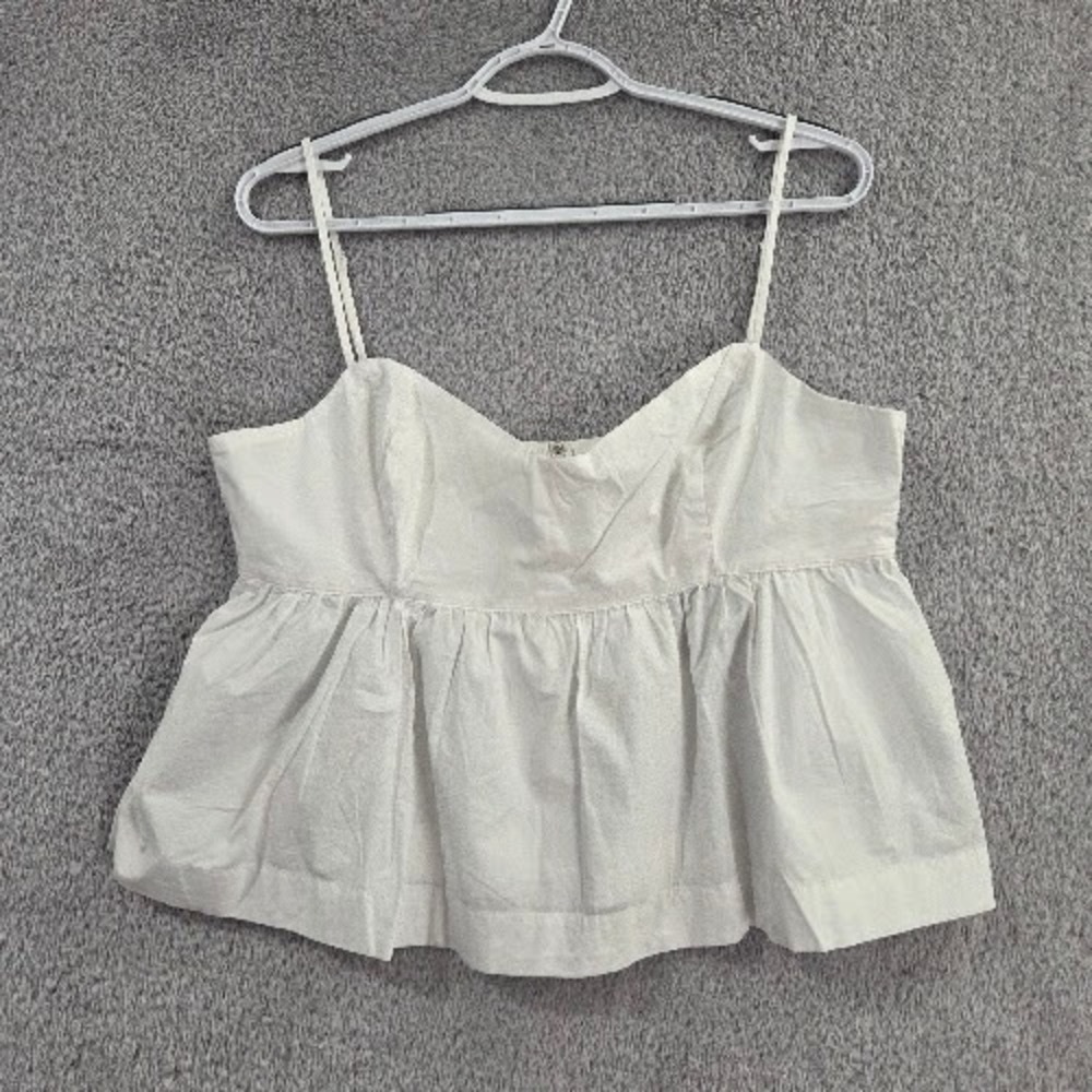 J.Crew Babydoll Tank Top Women's Large White Cotton Peplum Cami Strappy NWT